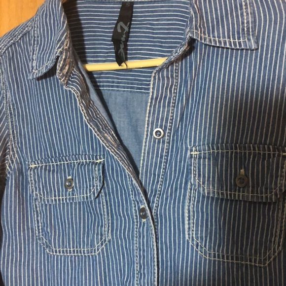 Seven for all mankind denim button down long sleeve blouse size small - Picture 3 of 8